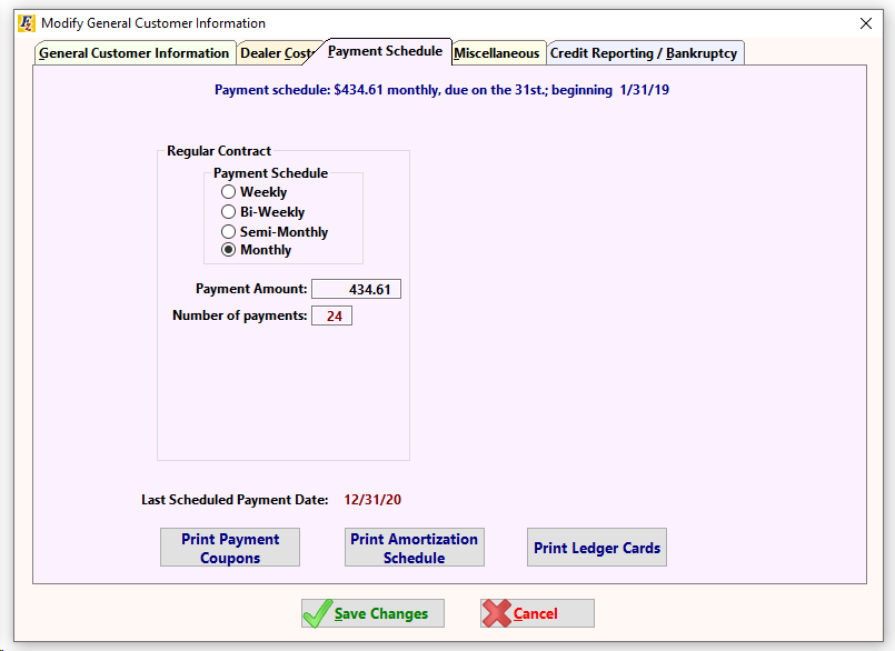 Payment schedule